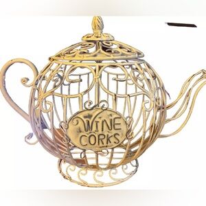 White Tea Pot Shaped Wine Cork Holder 10”